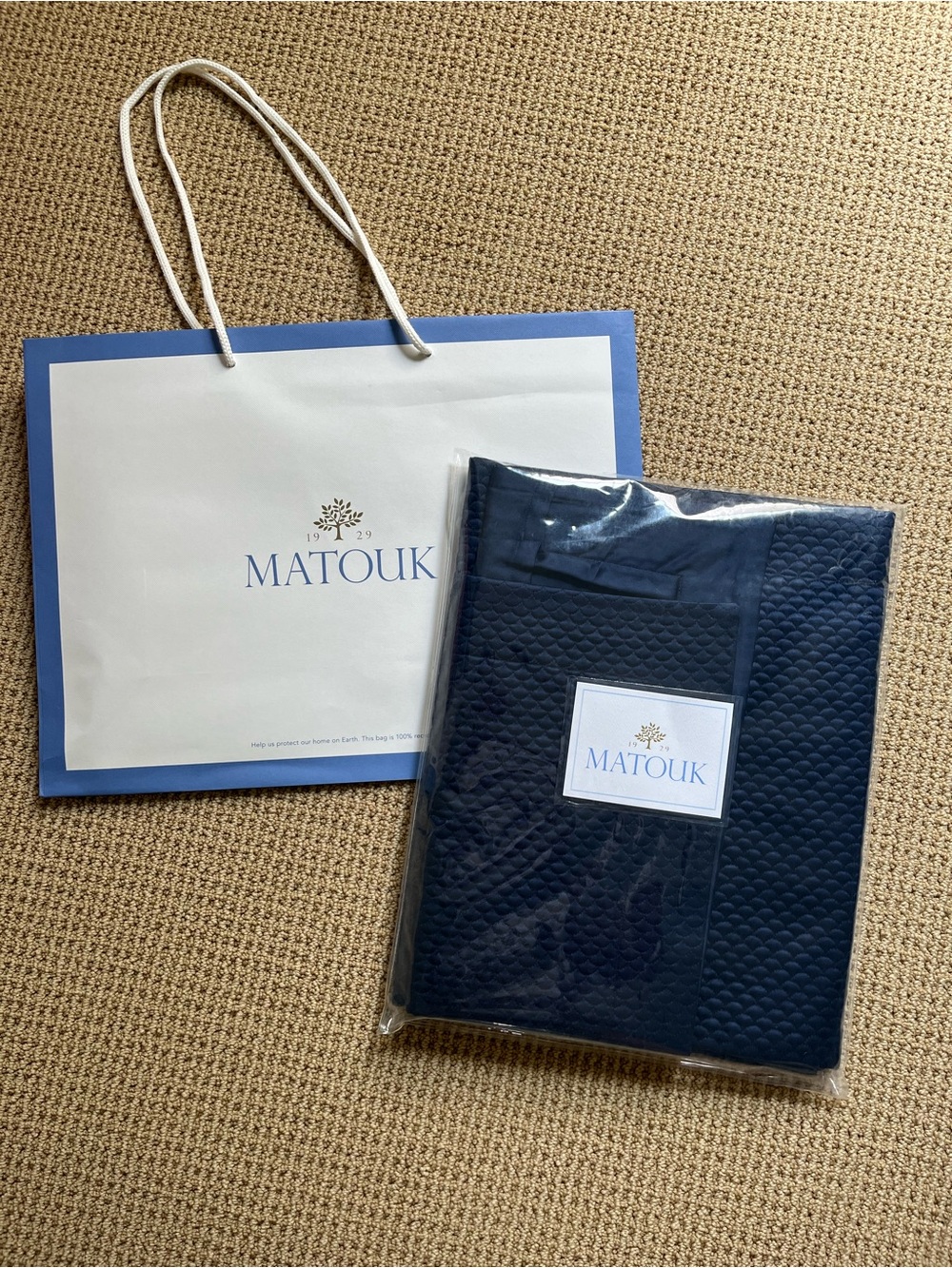 Matouk Navy Quilted King Sham 21x36